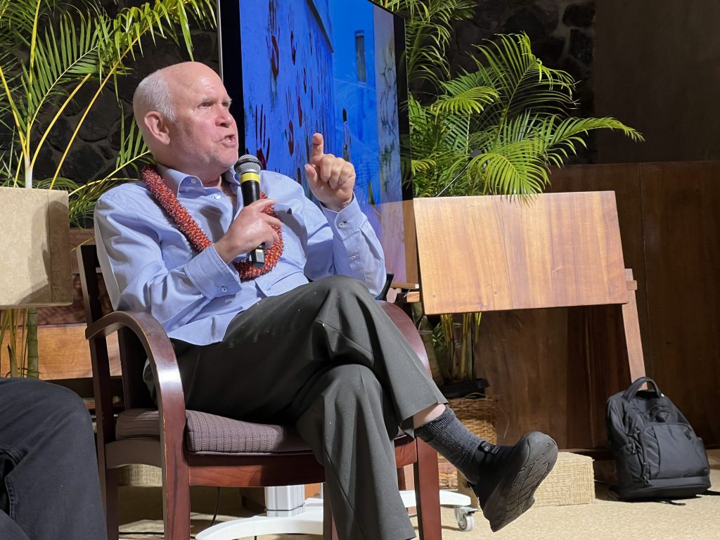 Photographer Steve McCurry addresses an audience at the Punahou School