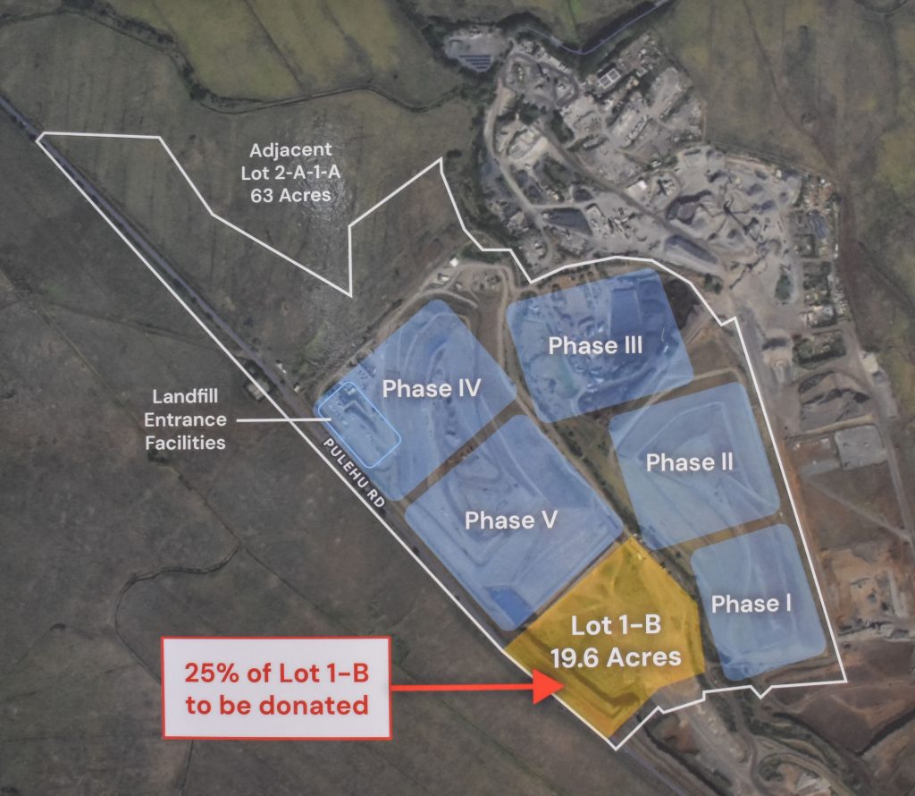 Maui County is trying to acquire through eminent domain a nearly 20-acre parcel next to the Central Maui Landfill to be used for the Lahaina fire debris. (Map: Komar Investments)