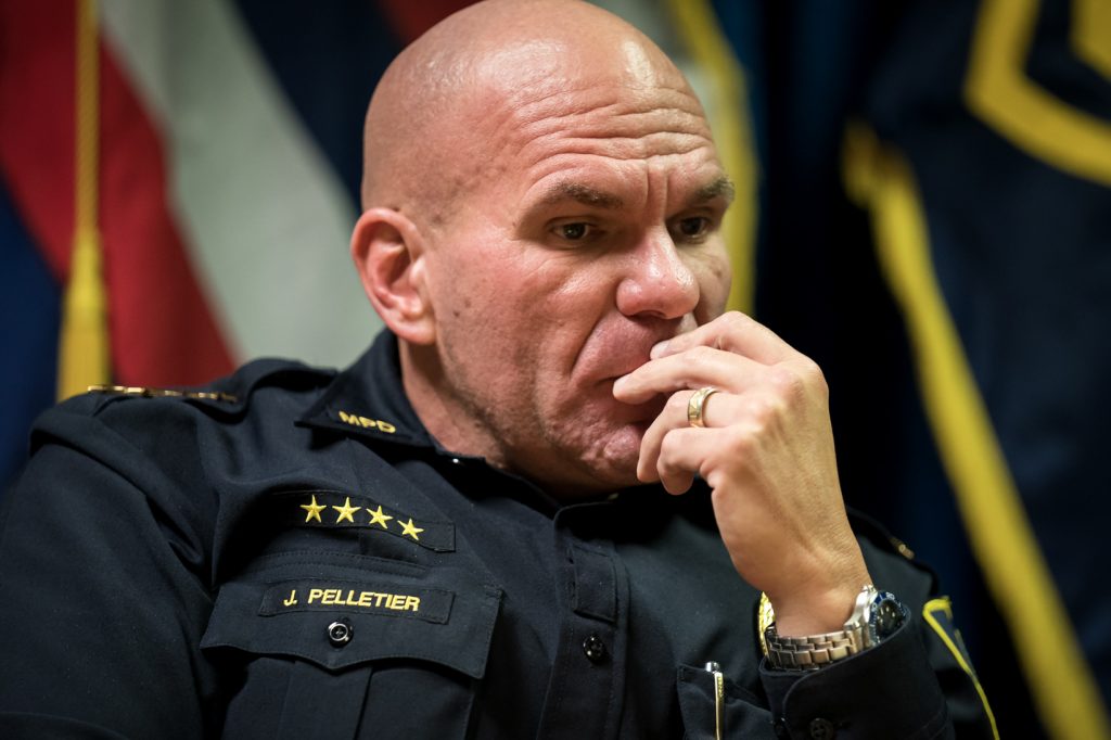 Maui Police Chief John Pelletier sat down with the Civil Beat Editorial Board on Thursday, Jan. 11, 2024, at his office in Wailuku. (Nathan Eagle/Civil Beat/2024)