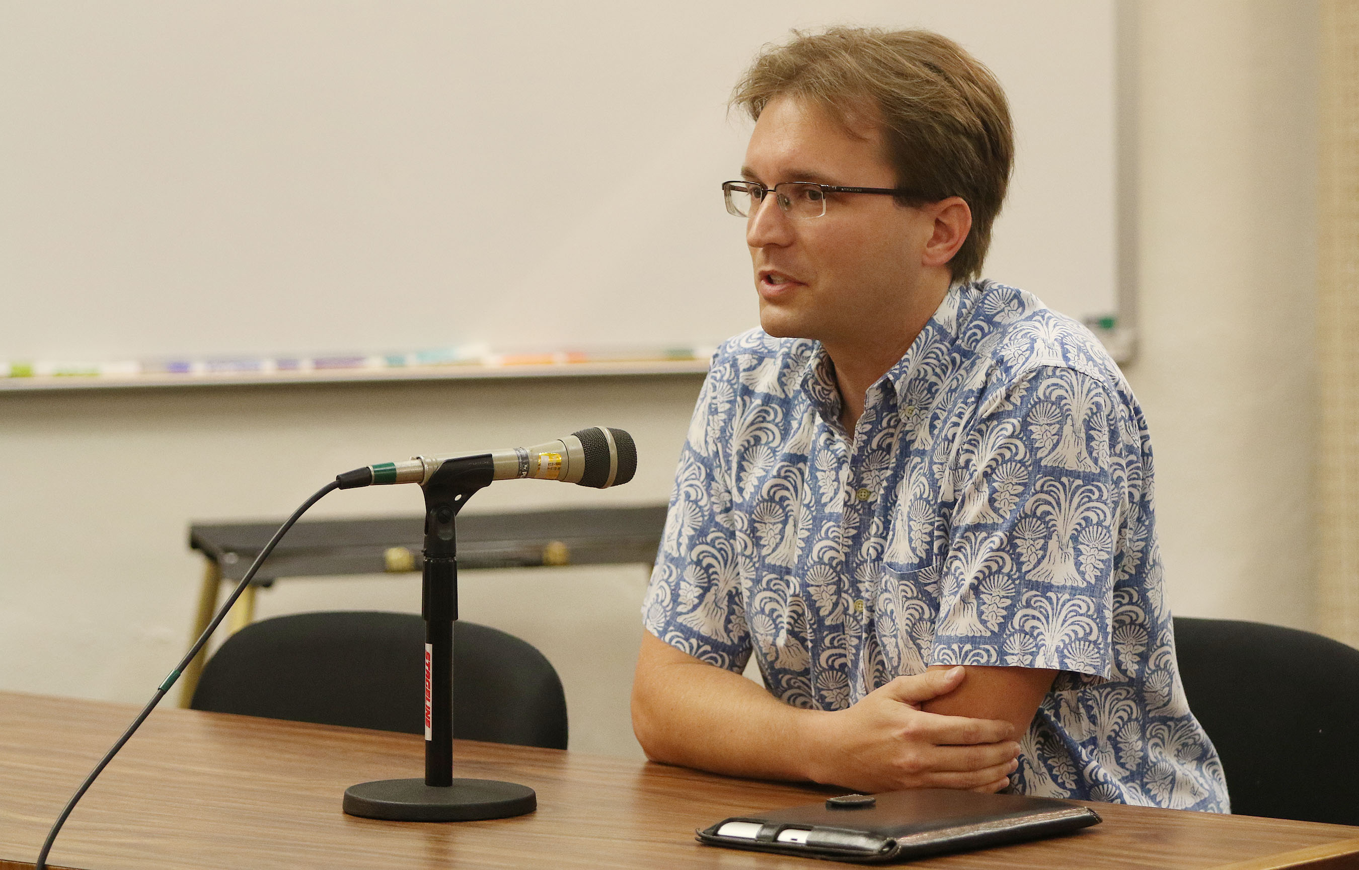 R Brian Black Executive Director Civil Beat Law Center for the Public Interest testifies during charter commission meeting at Honolulu Hale.