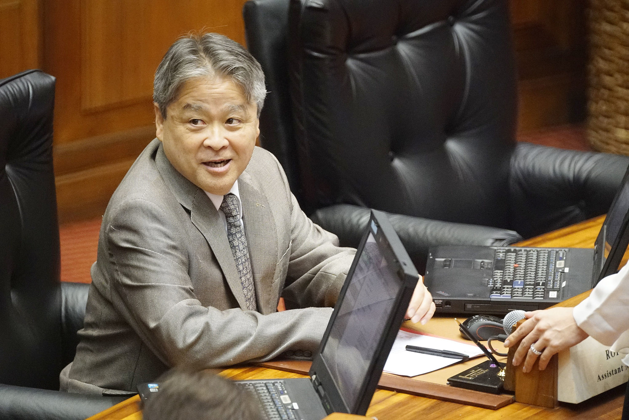 Representative Roy Takumi before 12pm session is convenened. 13 march 2017