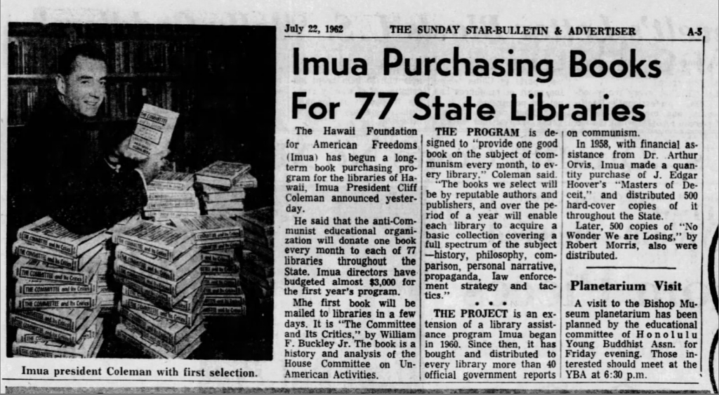 Imua -- Hawaii Foundation for American Freedoms -- Purchasing Books for 77 State